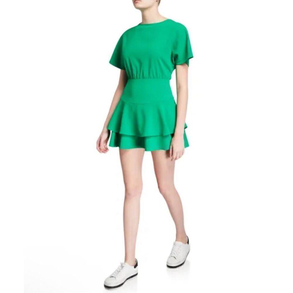 NWT Alice + Olivia Palmira Emerald Green Tie Back Ruffle Mini Dress Size 8